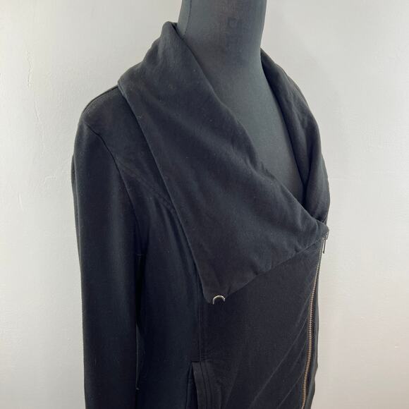HELMUT LANG Black Asymmetric Zip Moto Jacket Sweatshirt Shawl Collar Pockets M - Picture 3 of 8